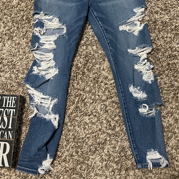 American Eagle Women’s Distressed Curvy Super Hi-Rise Jeggings X-Short size 6 - Picture 2 of 6